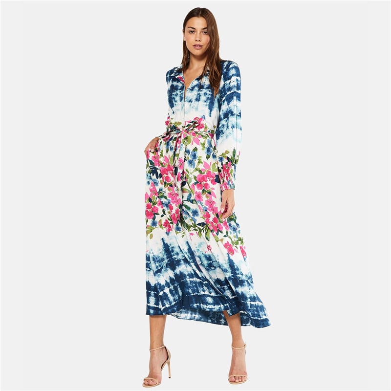 Printed Beach Blouse and Bikini Swimsuit Set