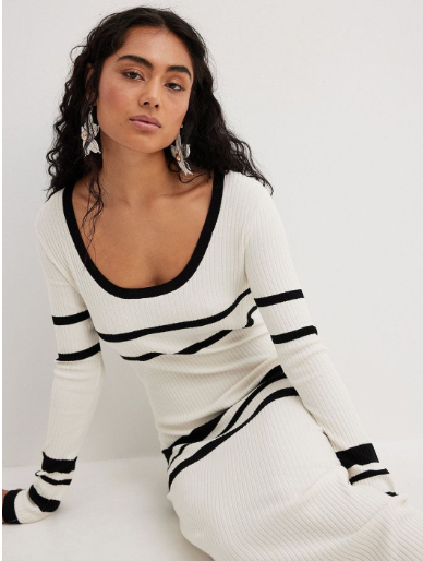 Women's Slim-Fit Striped Knitted Dress | Long Sleeve Pullover, S–XL