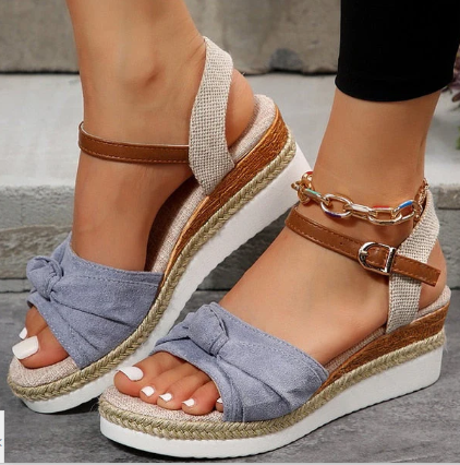 WOLFF Orthopedic Wedge Sandals with Bow Detail
