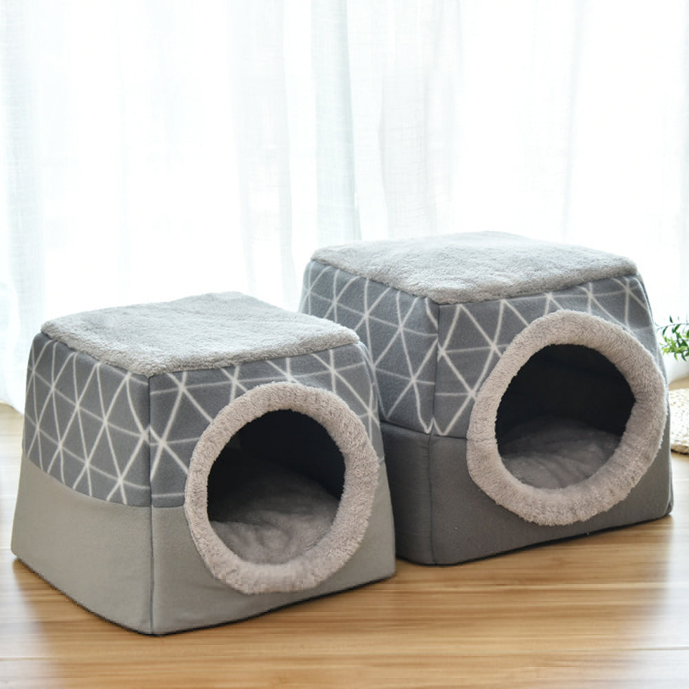 Space Capsule Cave Pet Bed | Cats & Dogs | Velvet | Grey & Black