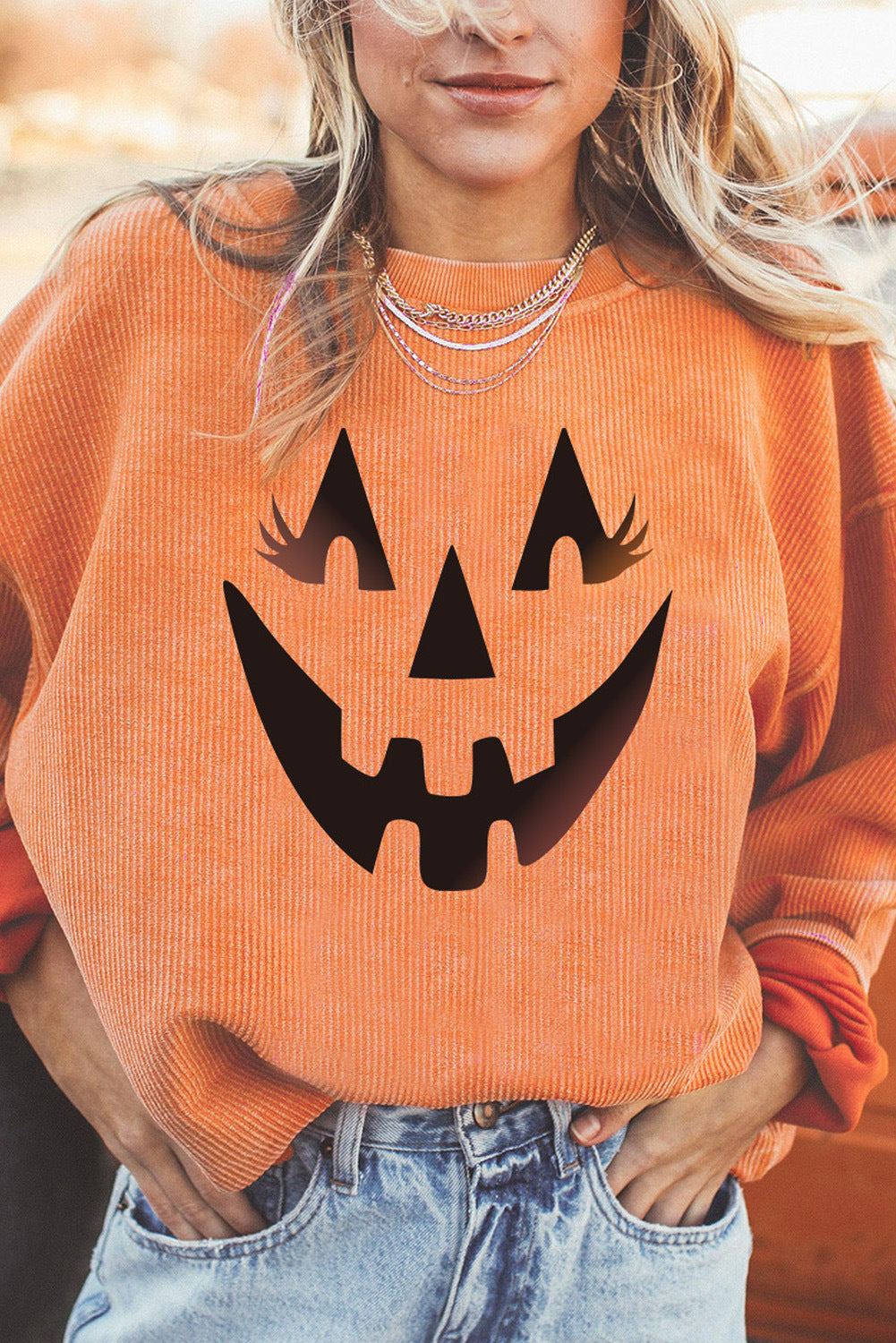 European American Halloween Pumpkin Head Sweater