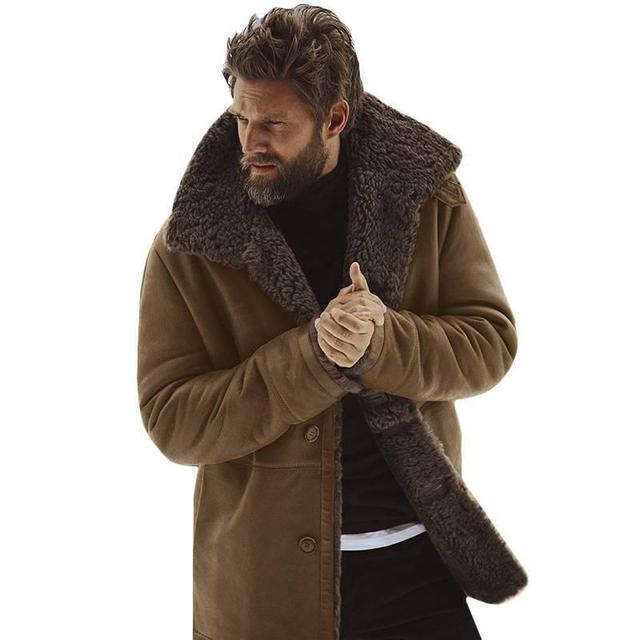 Men's Winter Thick Fleece Trench Leather Jacket