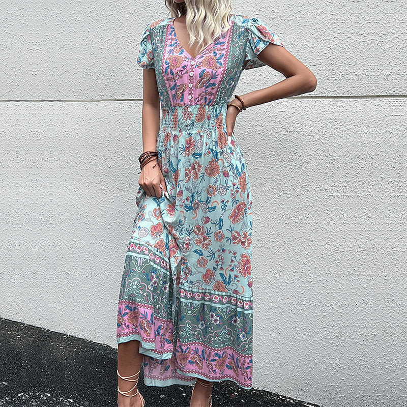 Summer Ethnic Style V-Neck Vacation Dress for Women