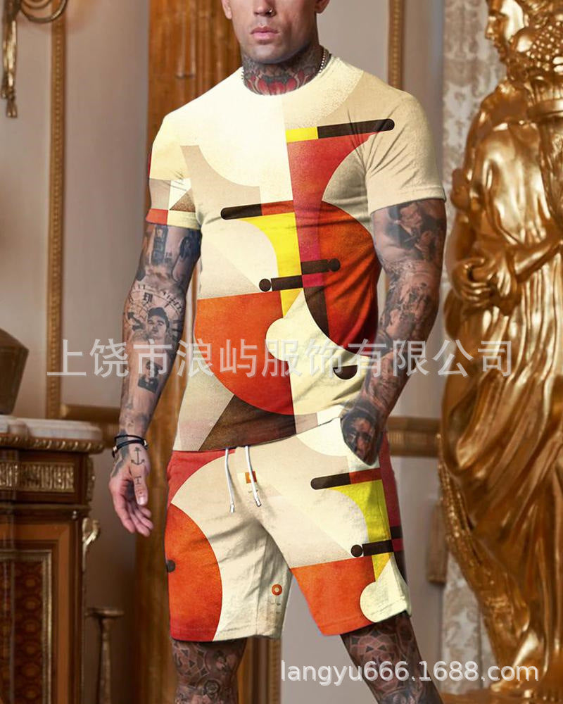 Men's Color Block 3D Printed T-Shirt Set