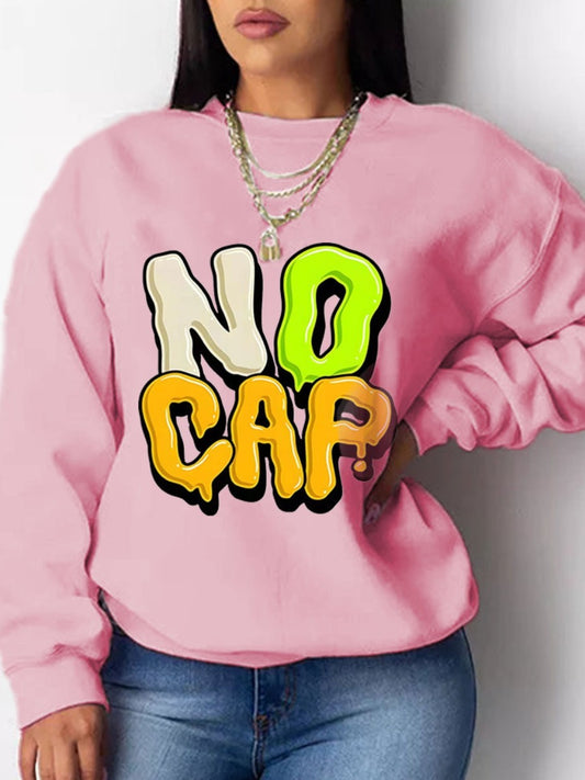 Women's Plus Size Letter Print Drop Shoulder Sweatshirt