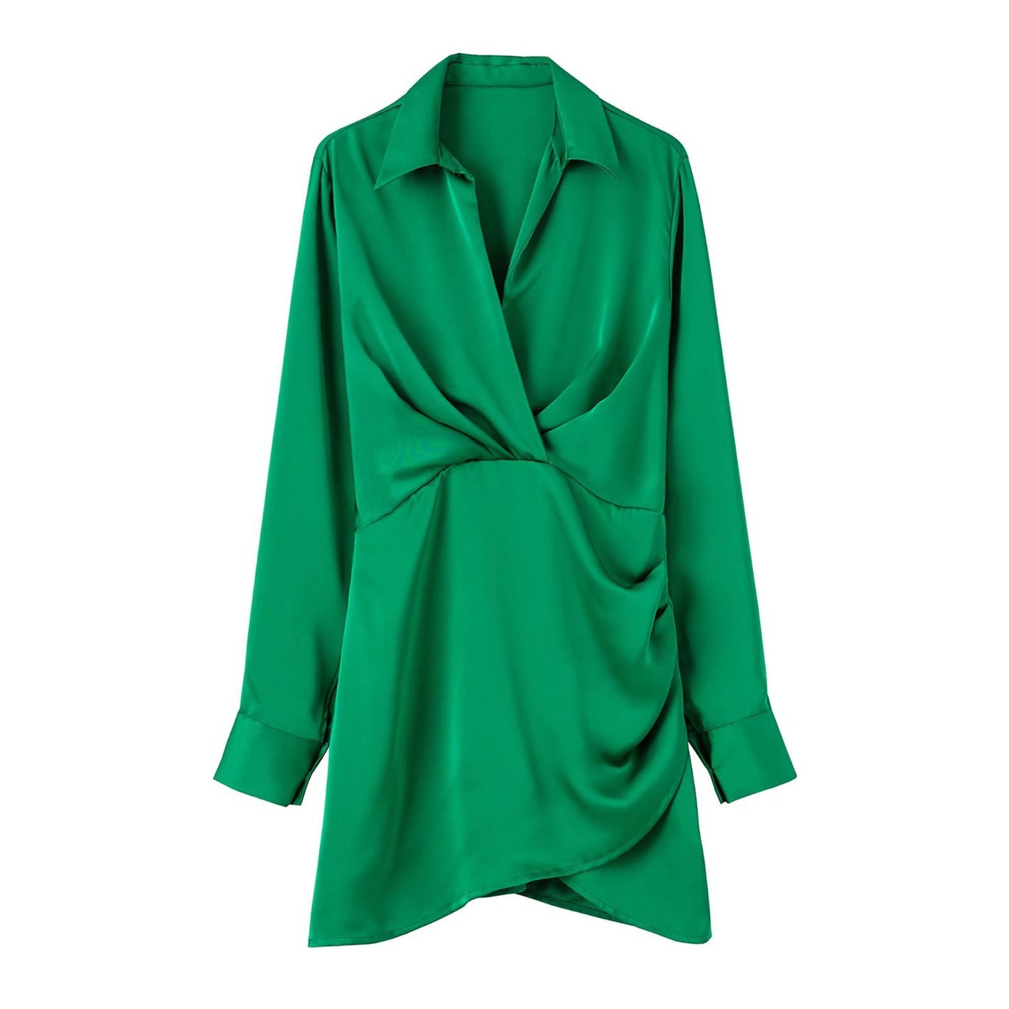 Silk Satin Texture Waist Shirt Dress - Euro & US Style