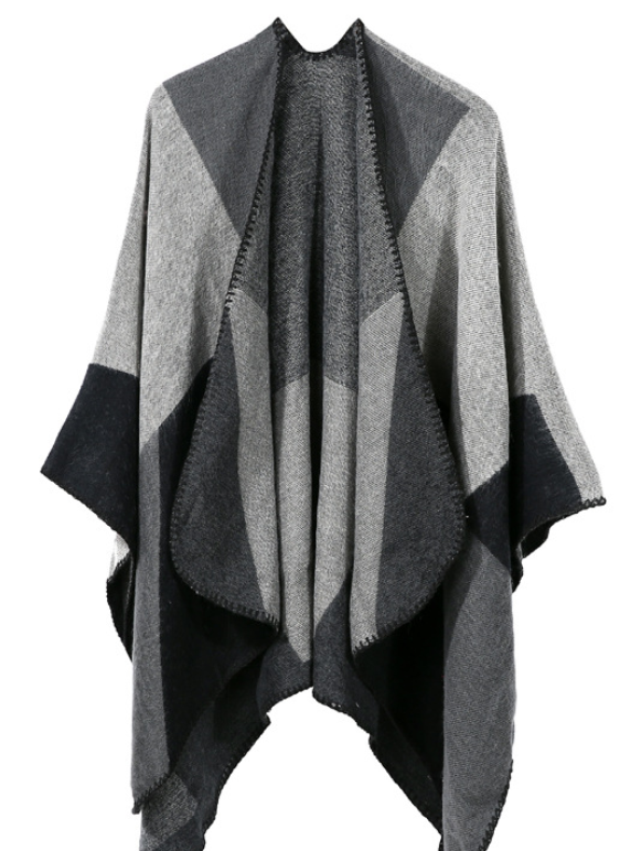 Autumn Winter Color Block Shawl — Faux Cashmere Wrap