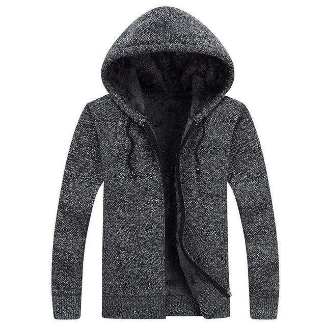 Men's Casual Hooded Cardigan - Warm Velvet Sweater