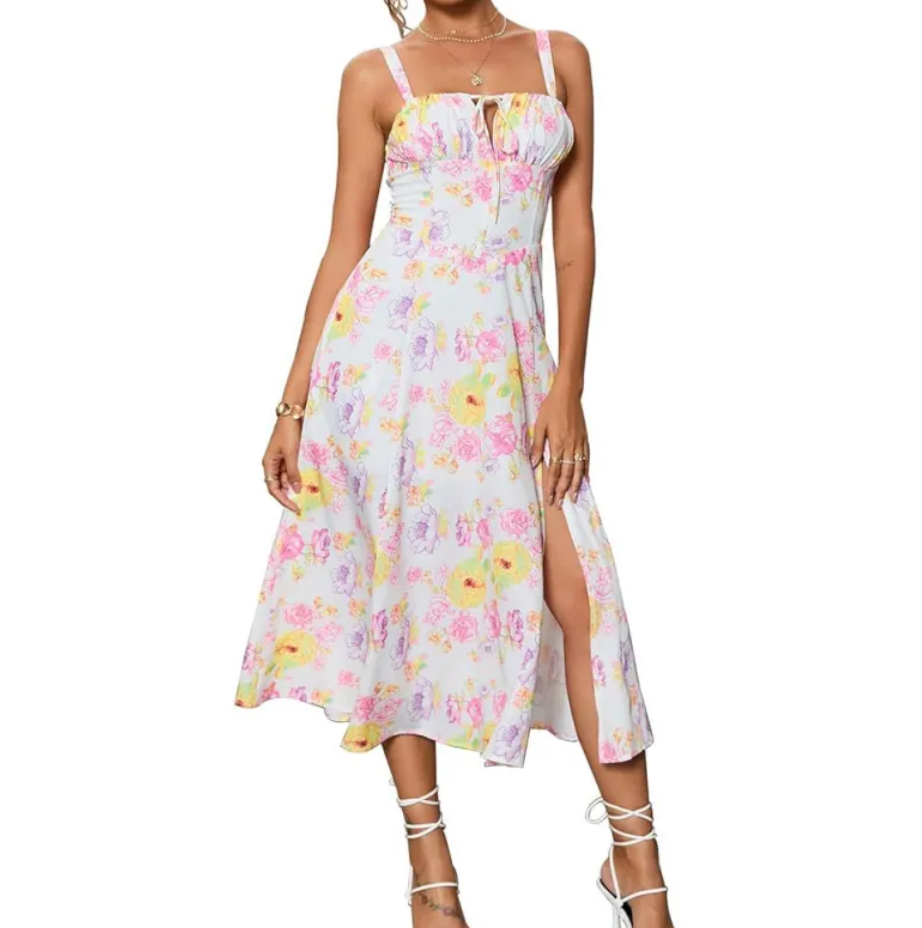 Lace-Up Slit Midi Dress for Women