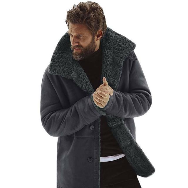Men's Winter Thick Fleece Trench Leather Jacket
