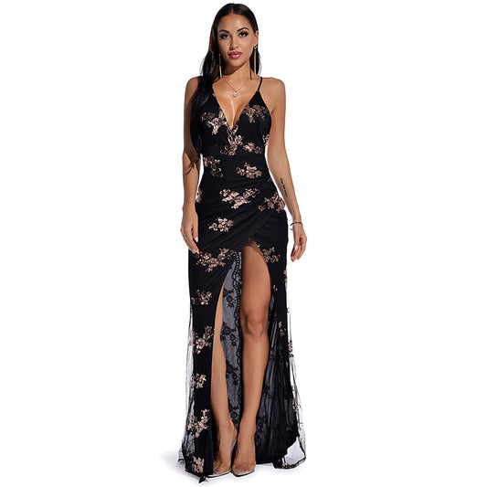 Sequined Sleeveless Backless Maxi Dress