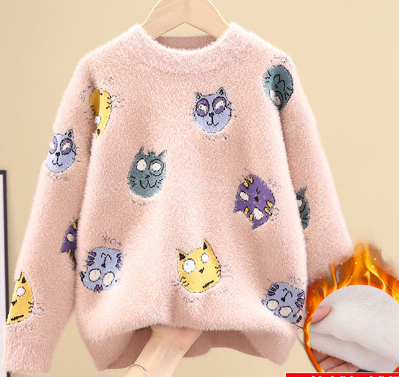 Girls' Leopard Print Mink Wool Sweater | Warm Knit Pullover | 110–160cm