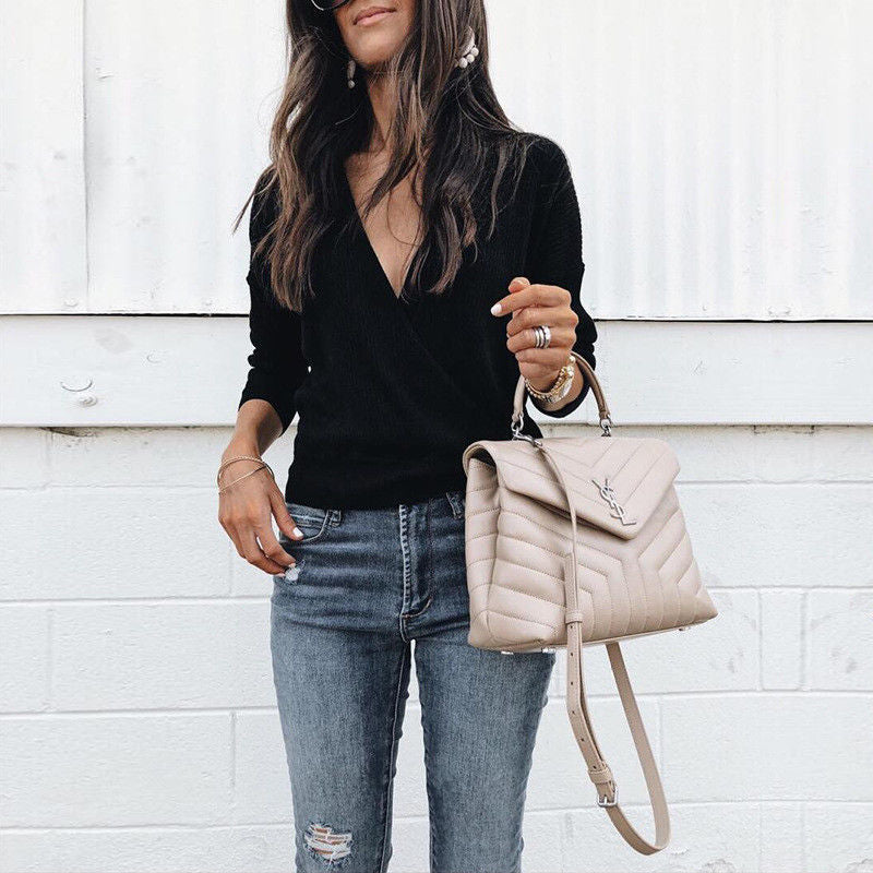 Fashionable Deep V-Neck Bat Sleeve Top for Women