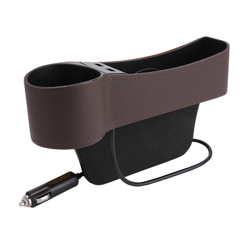 Car Storage Box with Dual USB Charger and Cup Holder