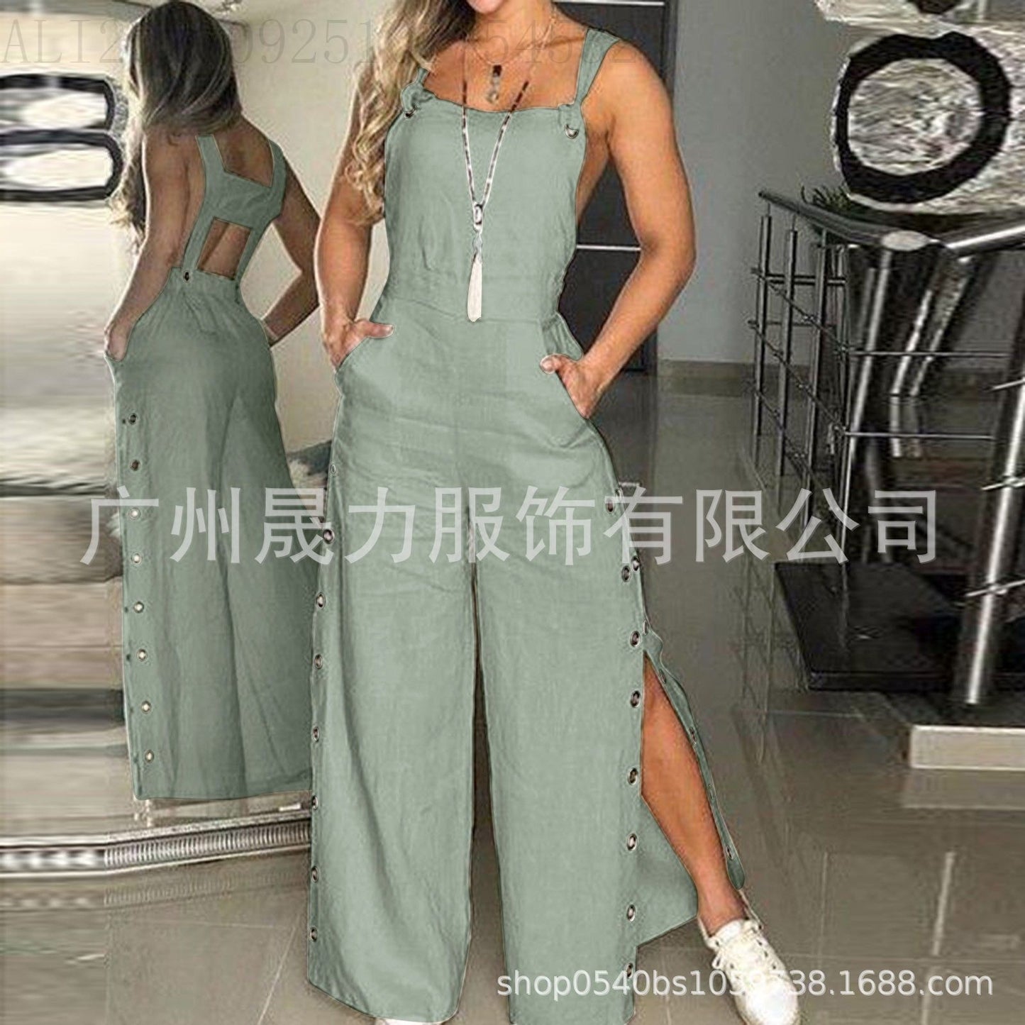Women's Solid Color Sleeveless Wide Leg Jumpsuit