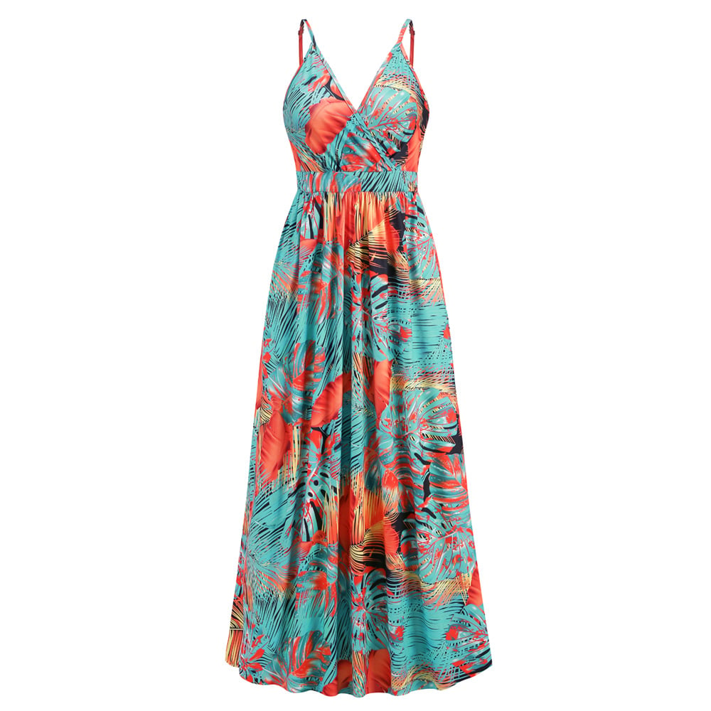 Summer Floral Long Swing Dress for Beach Holidays