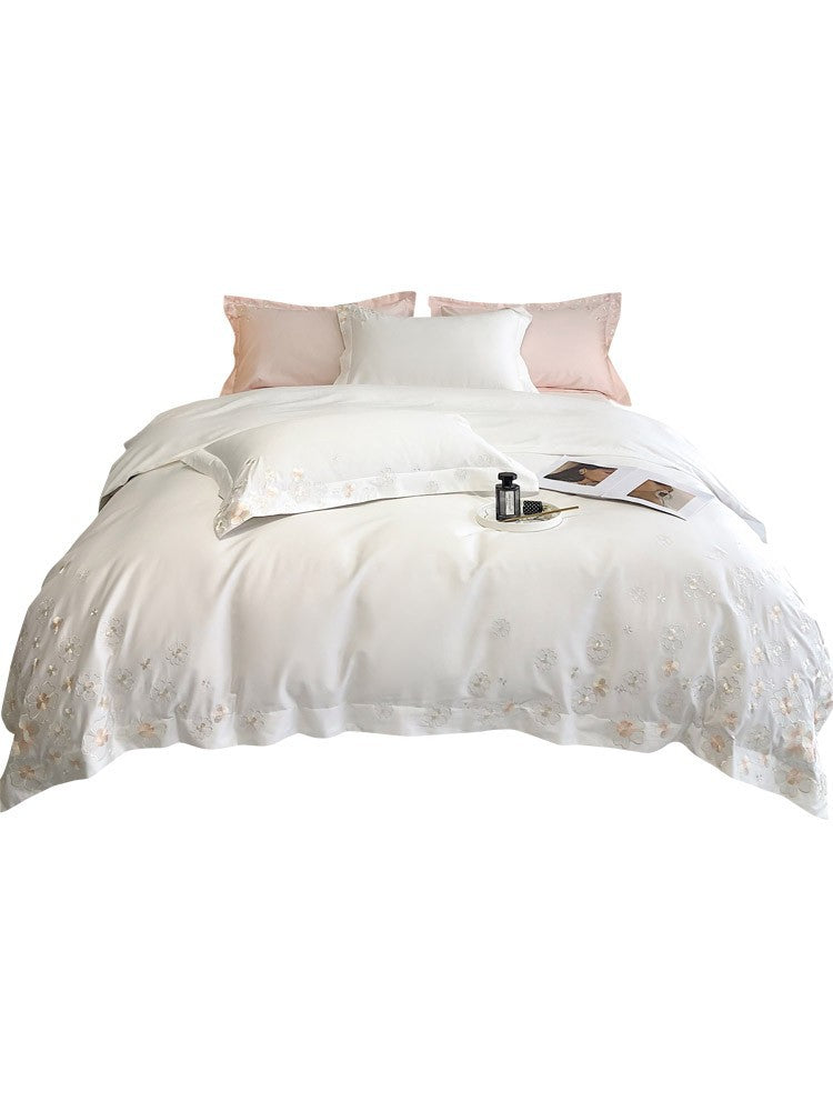 Princess Style 100% Cotton Floral Embroidery Bedding Set