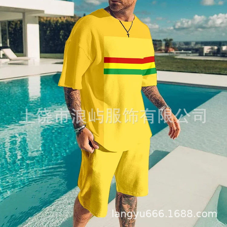 Men's Color Block 3D Printed T-Shirt Set