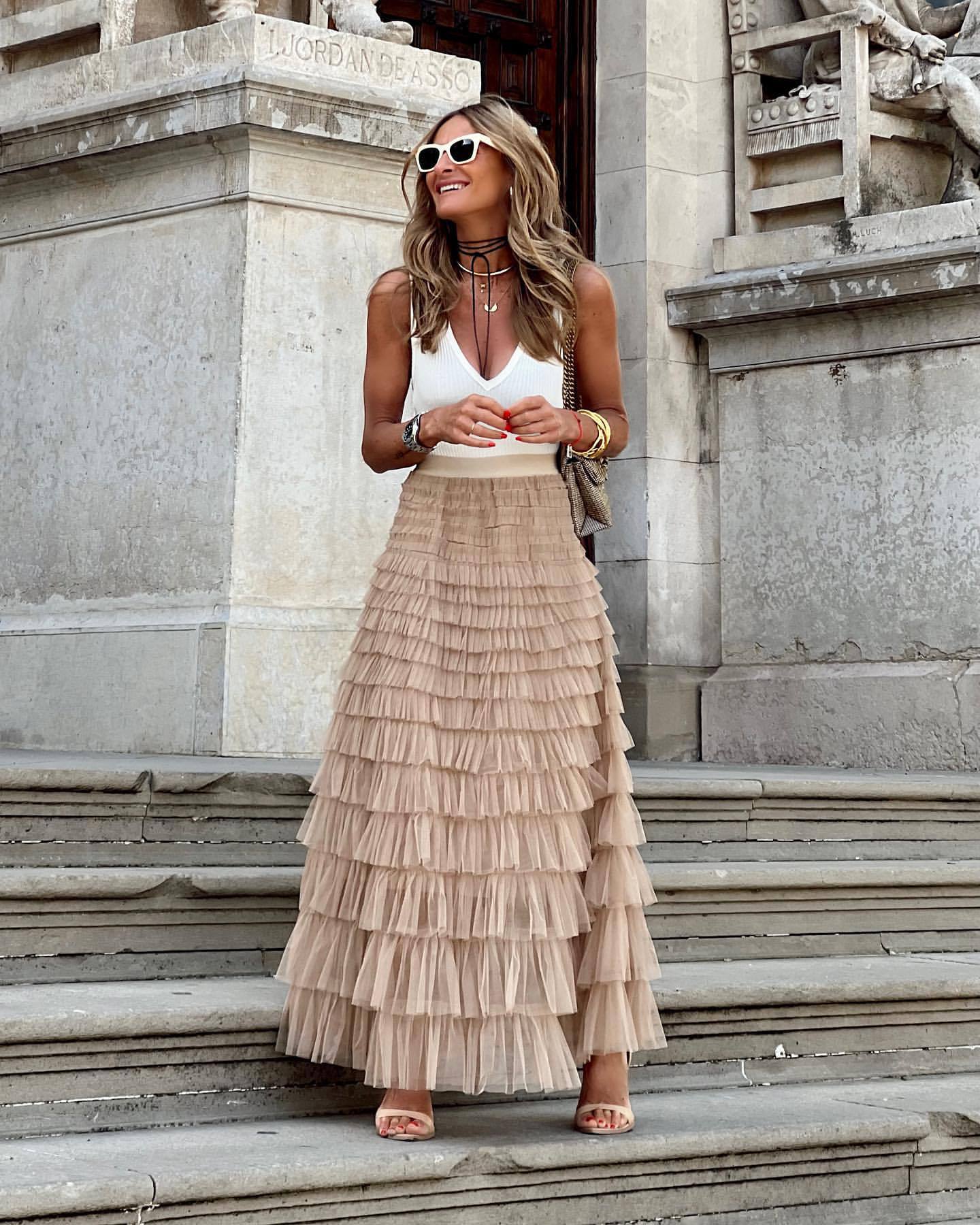 European & American Summer Fashion Mesh Tiered Skirt