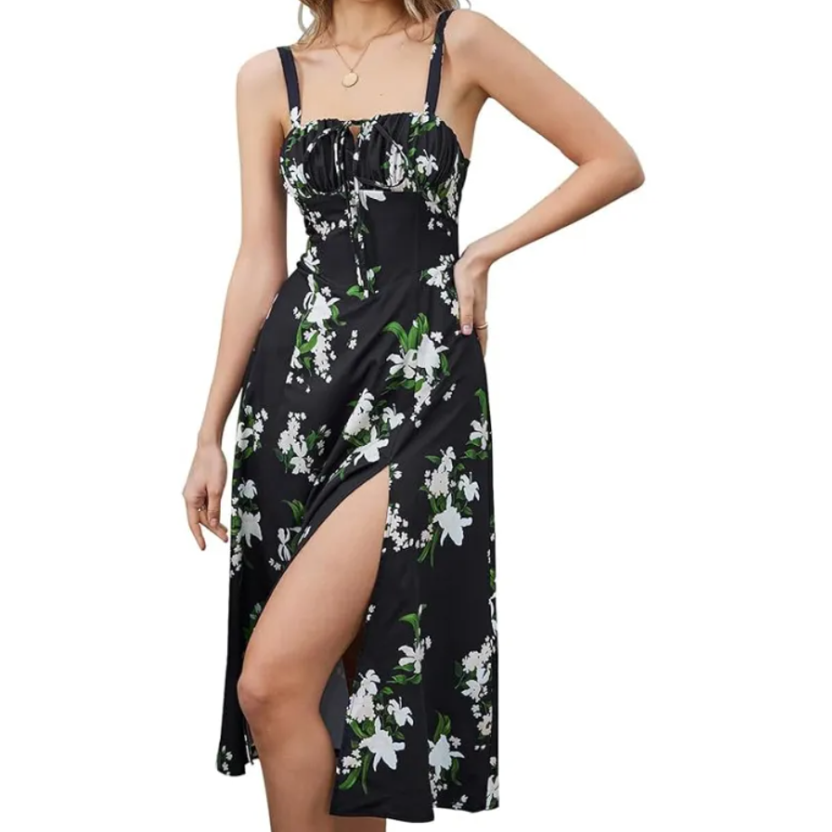 Lace-Up Slit Midi Dress for Women