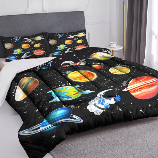 Akkialla Galaxy Comforter Bedding Sets for Child Outer Space Astronaut Bedding Set for Boys Includes Comforter with 2 Pillowcase