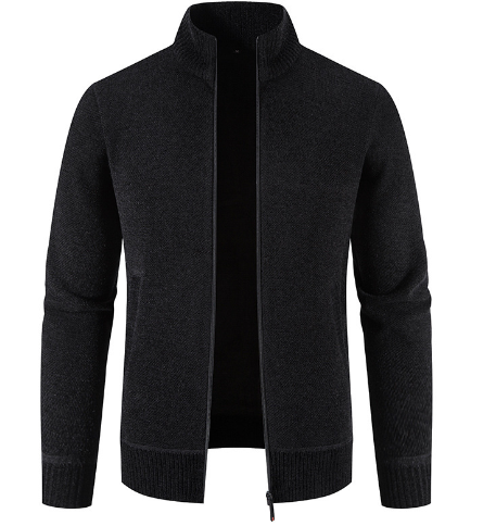 Men's Thick Fleece-Lined Stand Collar Knitted Jacket