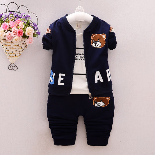 Boy's Spring Autumn Cartoon Bear 3-Piece Outfit Set