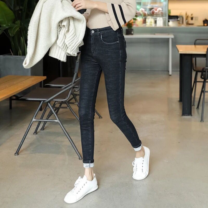 Women's High-Waisted Fleece-Lined Skinny Jeans — Warm Winter Denim