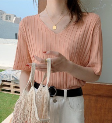 Summer Loose Fit Chicken Heart Collar Ice Silk T-Shirt