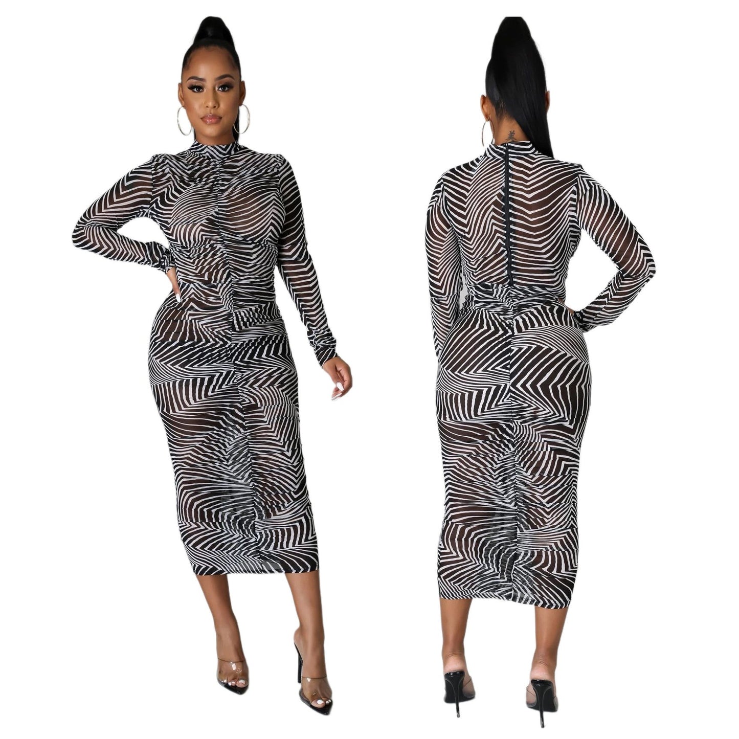 High Stretch Mesh Printed Fashion Dress