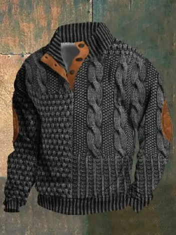 Men's Cable Knit Quarter-Zip Sweater | Suede Elbow Patch | 10 Colors | XS–6XL