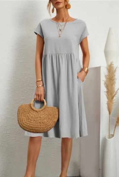 Women's Cotton Round Neck A-Line Skirt Dress
