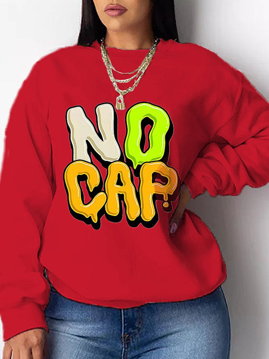 Women's Plus Size Letter Print Drop Shoulder Sweatshirt