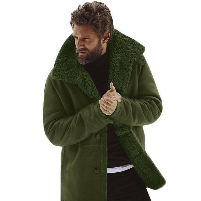 Men's Winter Thick Fleece Trench Leather Jacket