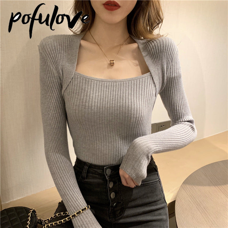 Women's Square Neck Sexy Knitted Casual Jumper