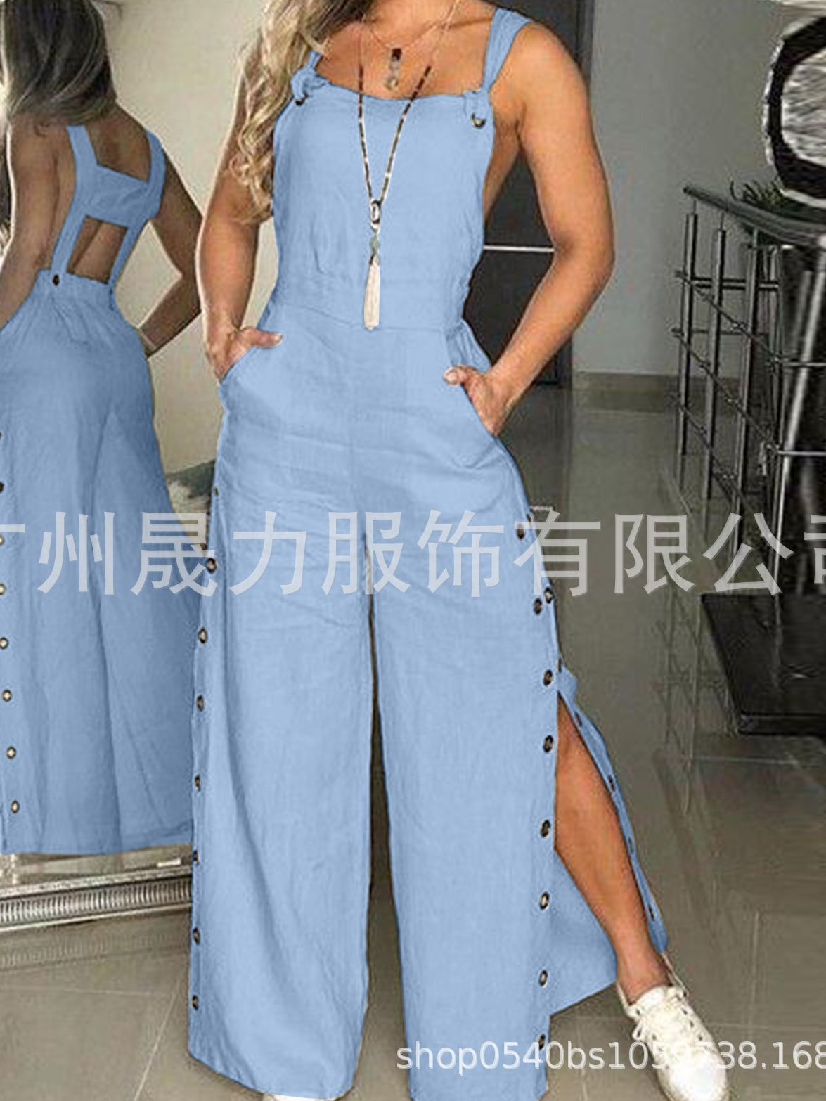 Women's Solid Color Sleeveless Wide Leg Jumpsuit