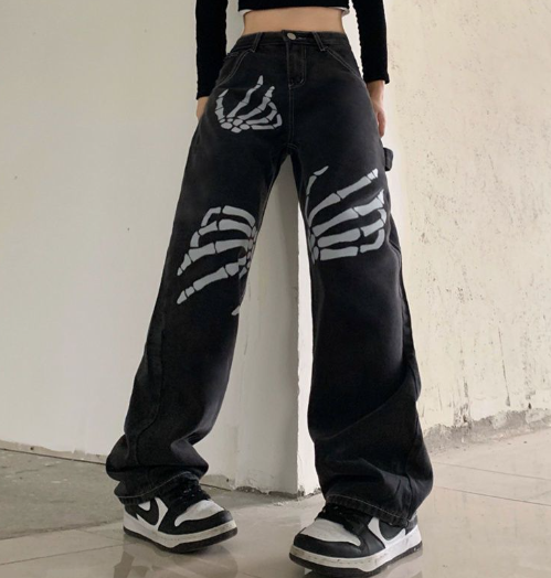 Men's Black Star Printed Baggy Jeans — Streetwear Fashion