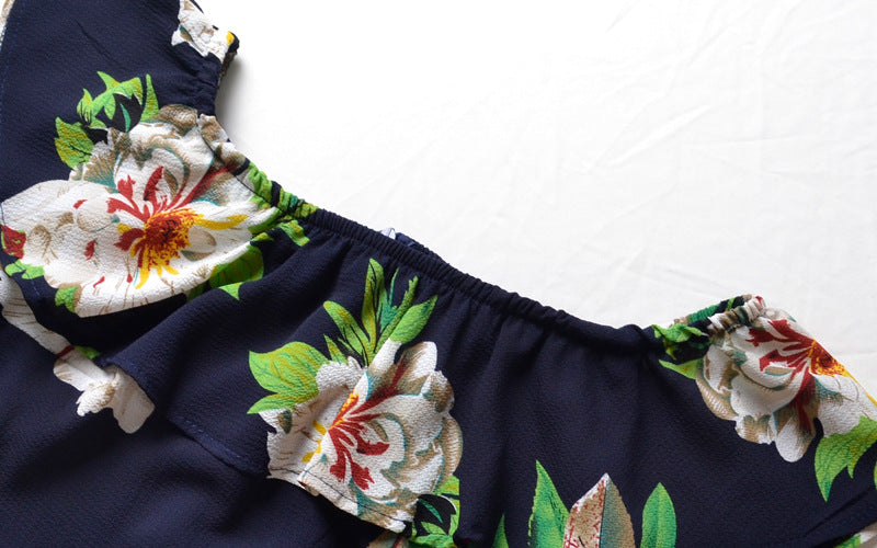 Off-Shoulder Ruffled Floral Chiffon Dress