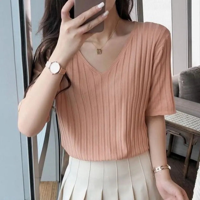 Summer Loose Fit Chicken Heart Collar Ice Silk T-Shirt