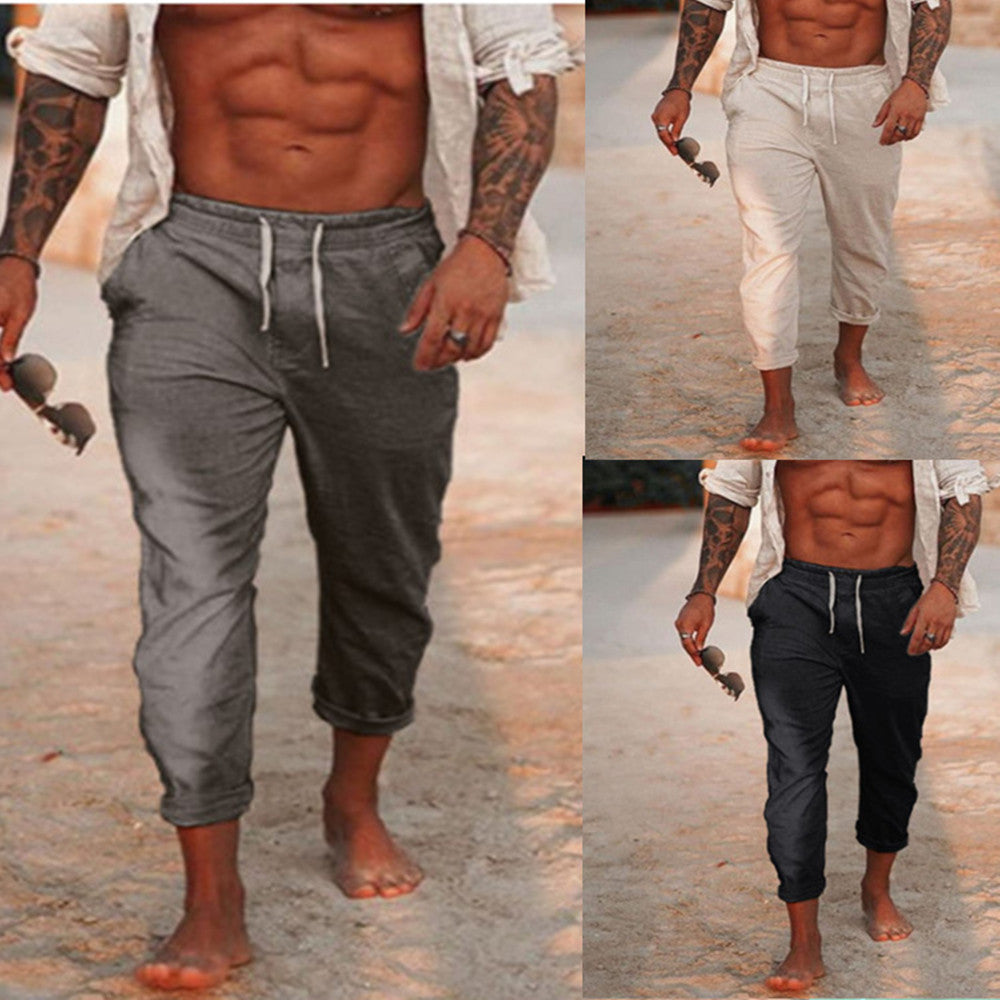 Men's Casual Linen Breathable Trousers — Solid Color Relaxed Fit