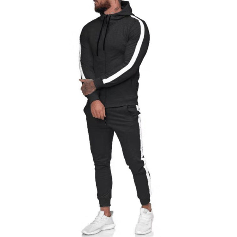 Men's Hooded Zip-Up Athletic Tracksuit Set — 2-Piece Sportswear