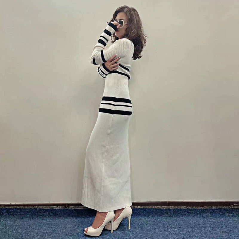 Women's Slim-Fit Striped Knitted Dress | Long Sleeve Pullover, S–XL