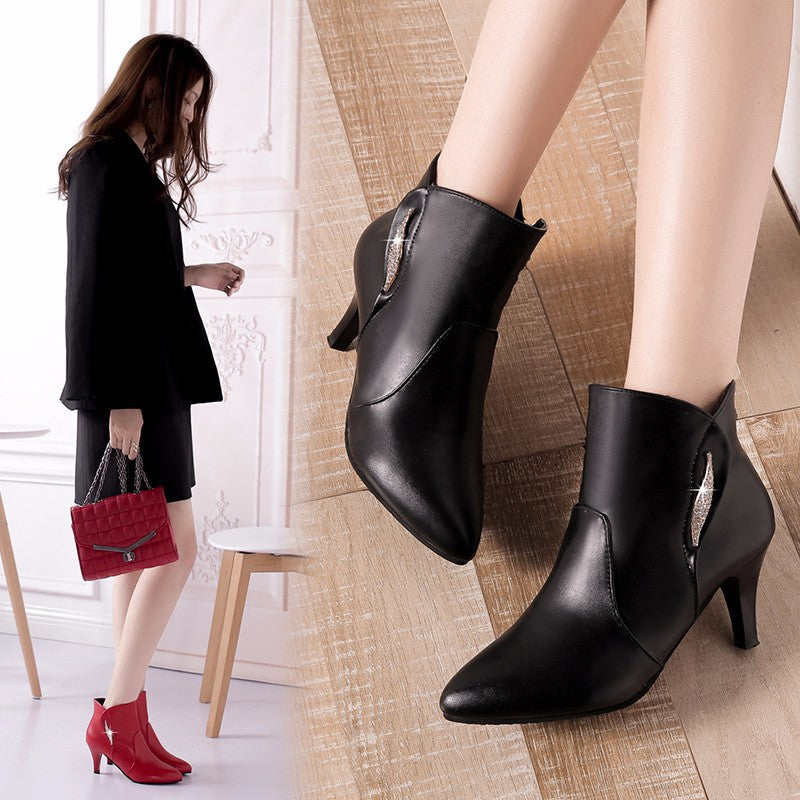 Women's High Heel Ankle Boots with Rhinestones