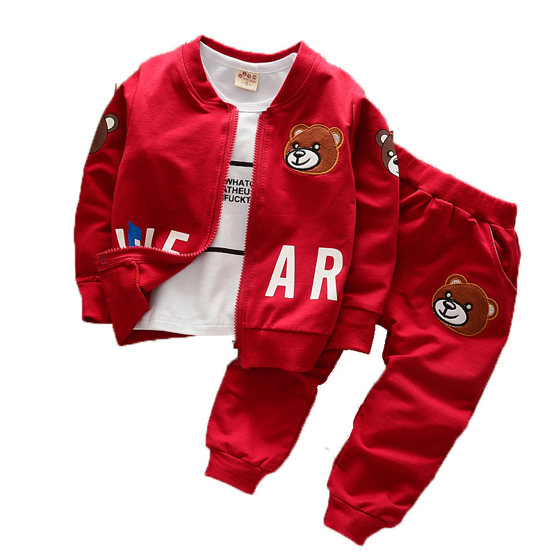Boy's Spring Autumn Cartoon Bear 3-Piece Outfit Set