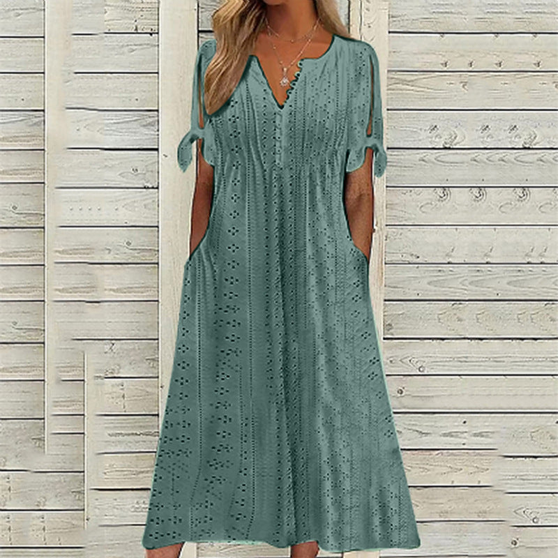 Summer Women's Lace V-Neck Dress with Ruffles