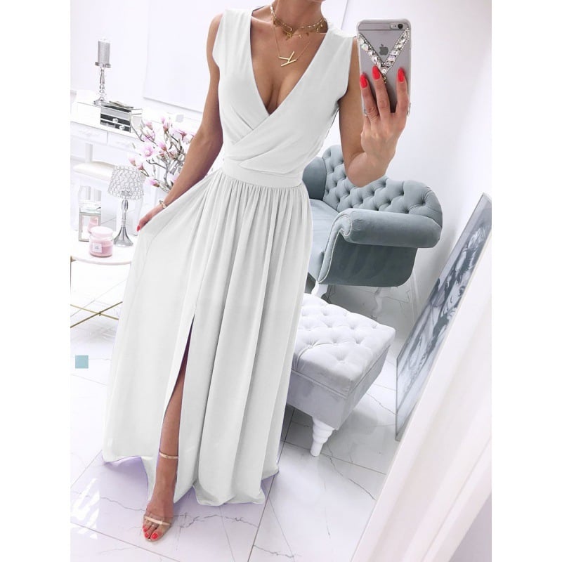 Solid Color V-Neck Dress for Women