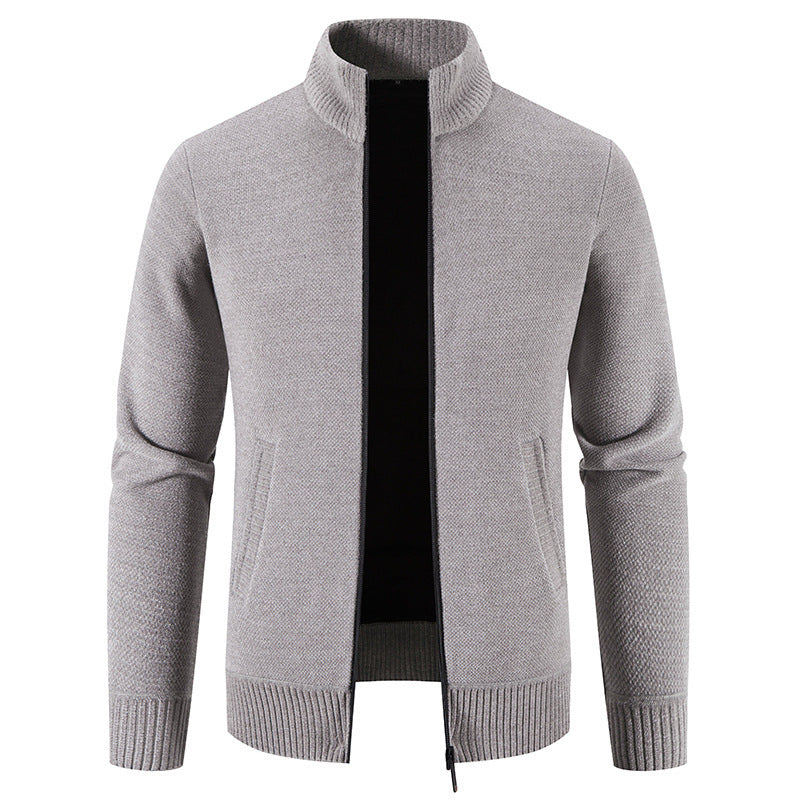 Men's Thick Fleece-Lined Stand Collar Knitted Jacket