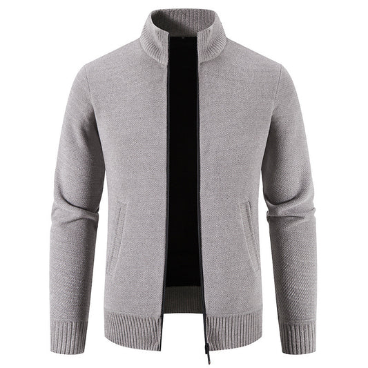 Men's Thick Fleece-Lined Stand Collar Knitted Jacket
