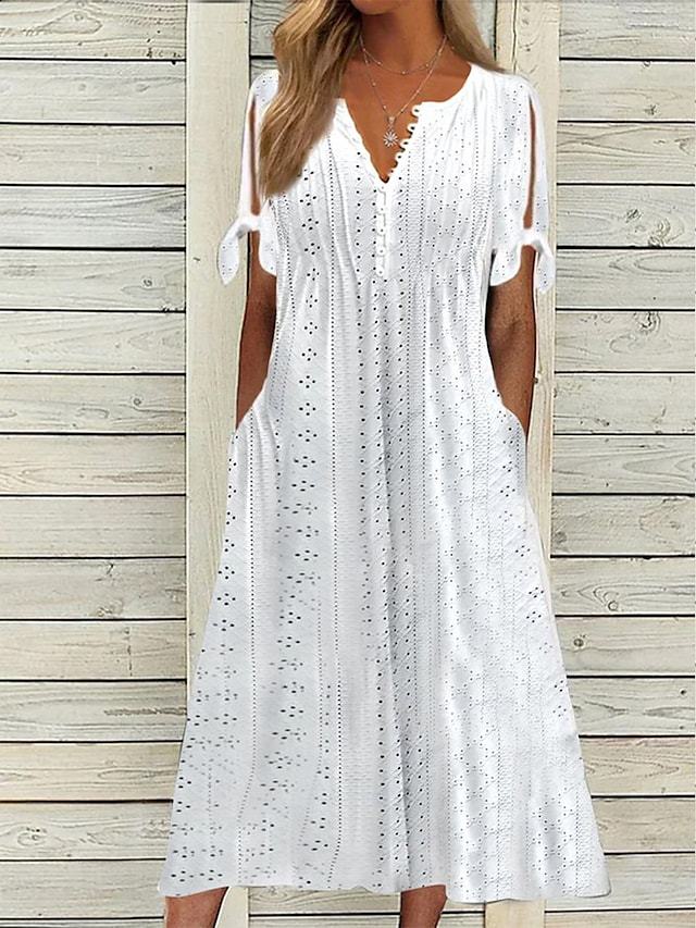 Summer Women's Lace V-Neck Dress with Ruffles
