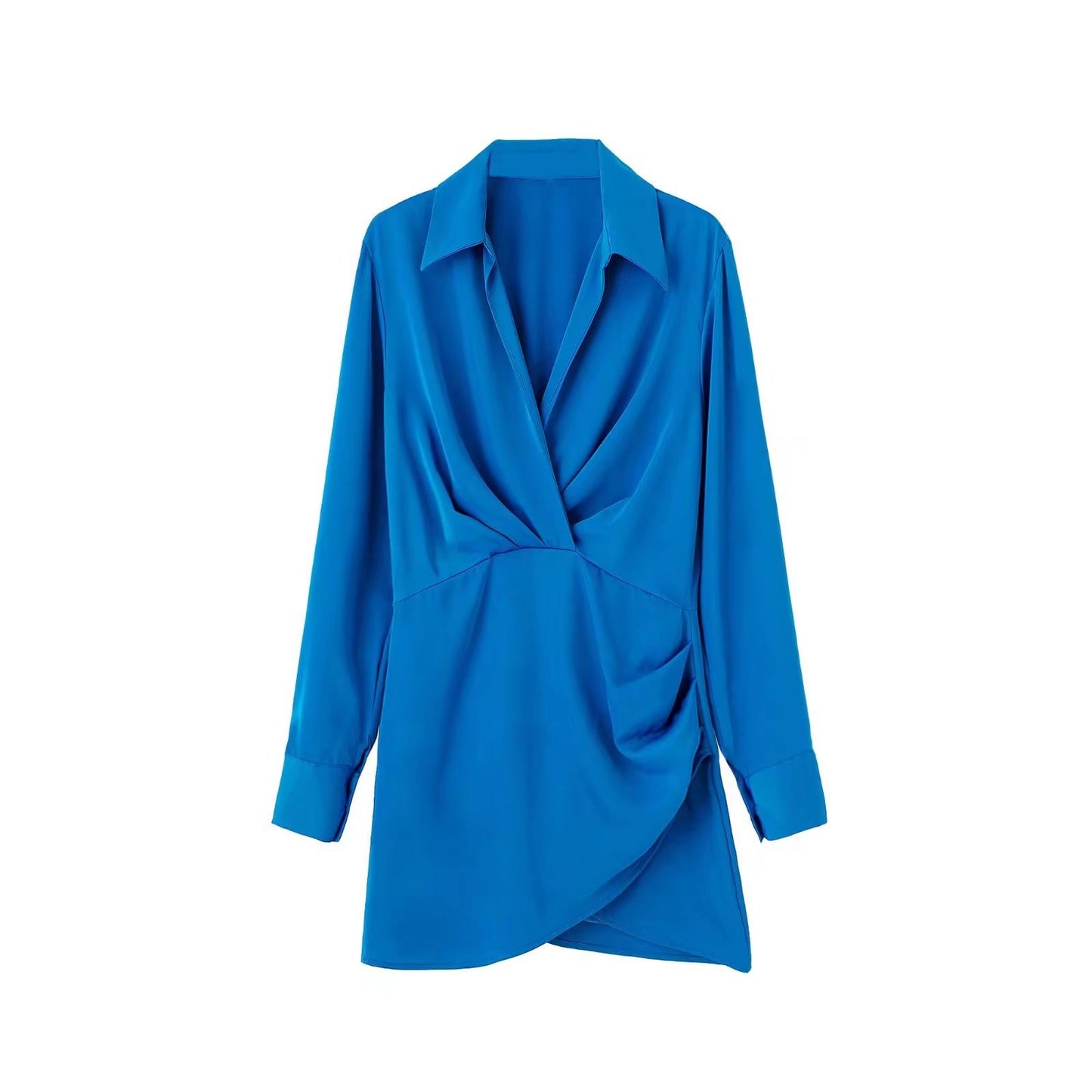 Silk Satin Texture Waist Shirt Dress - Euro & US Style